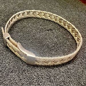 Sterling Silver 925 Braided Belt‎ Adjustable Buckle Closure Bracelet Vintage